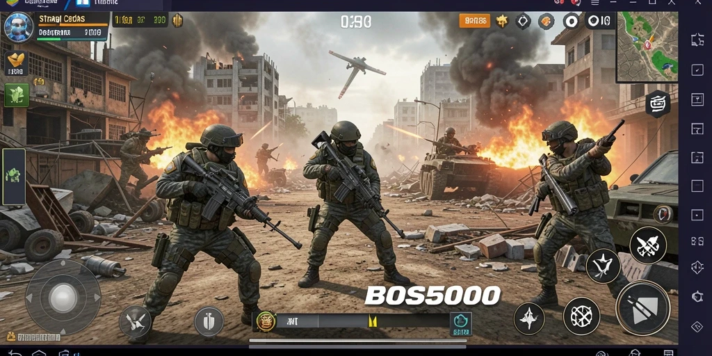 Screenshot gameplay menampilkan pertempuran seru dalam BOS5000.