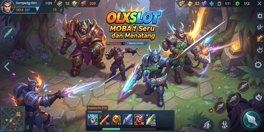 Screenshot gameplay MOBA yang menyajikan pertarungan seru.