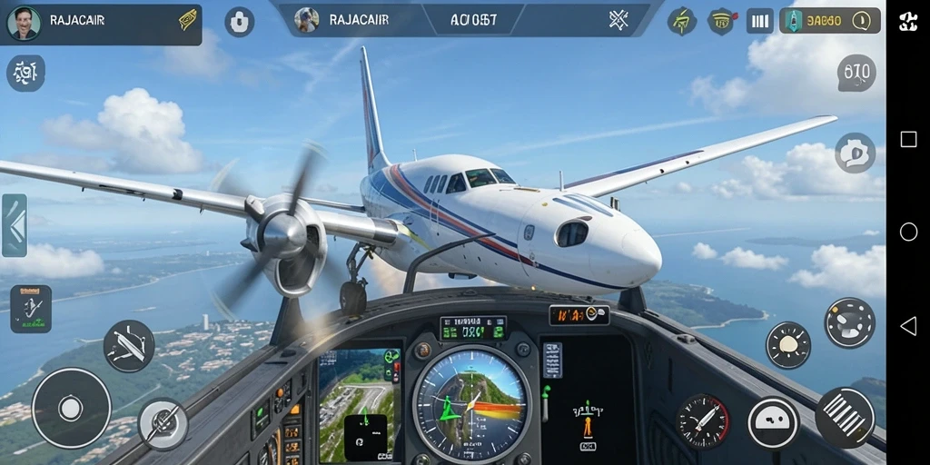 Screenshot gameplay menampilkan pesawat terbang dalam aksi.