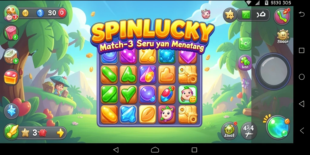 Gameplay seru SPINLUCKY dengan tantangan Match-3.