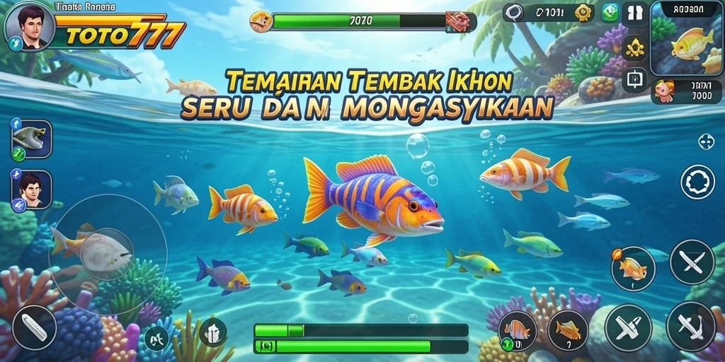 Tampilan gameplay seru di TOTO777 dengan aksi menembak ikan.